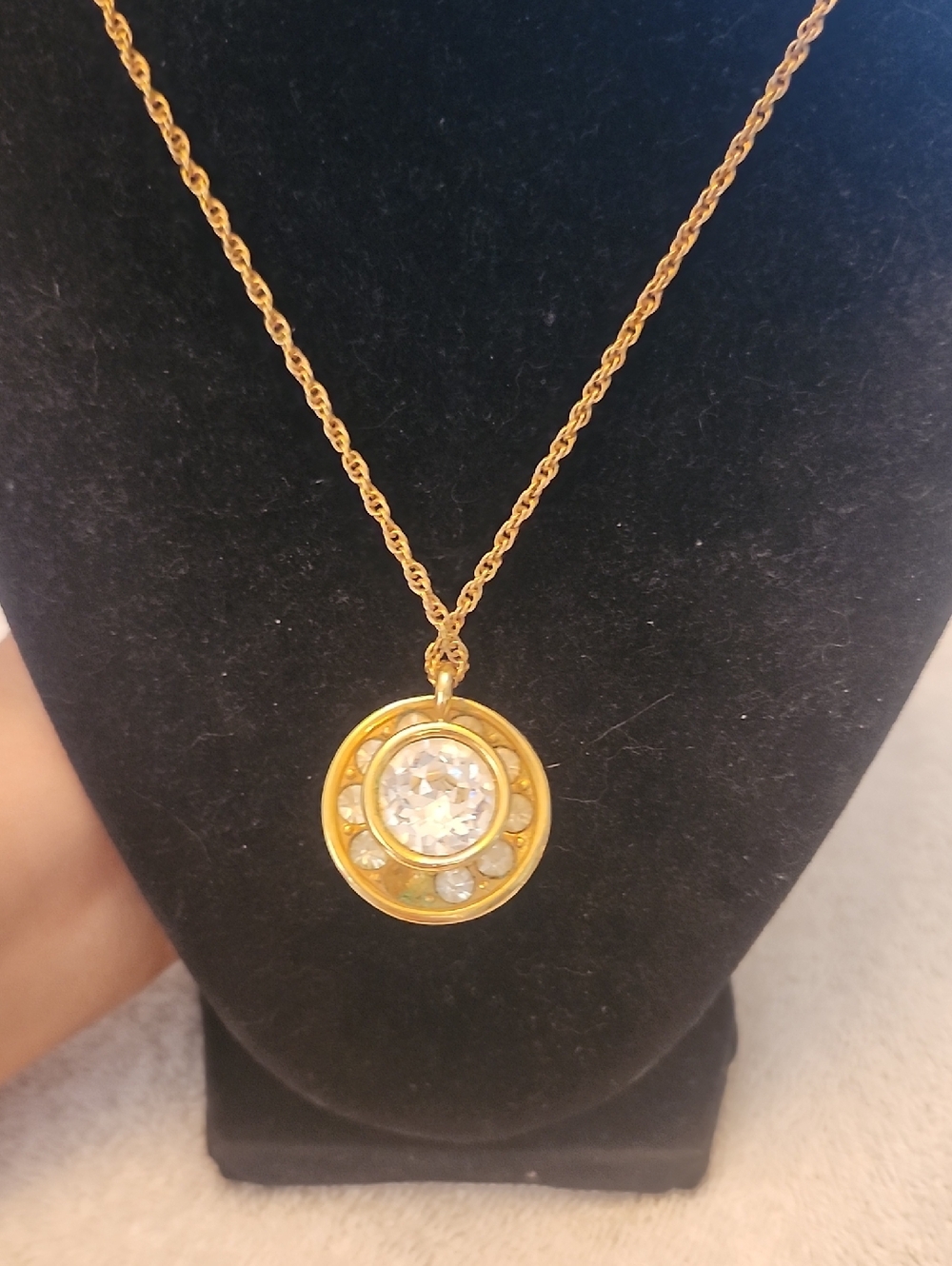 Gold-Tone Crystal Pendant Necklace - Elegant Women's Jewelry